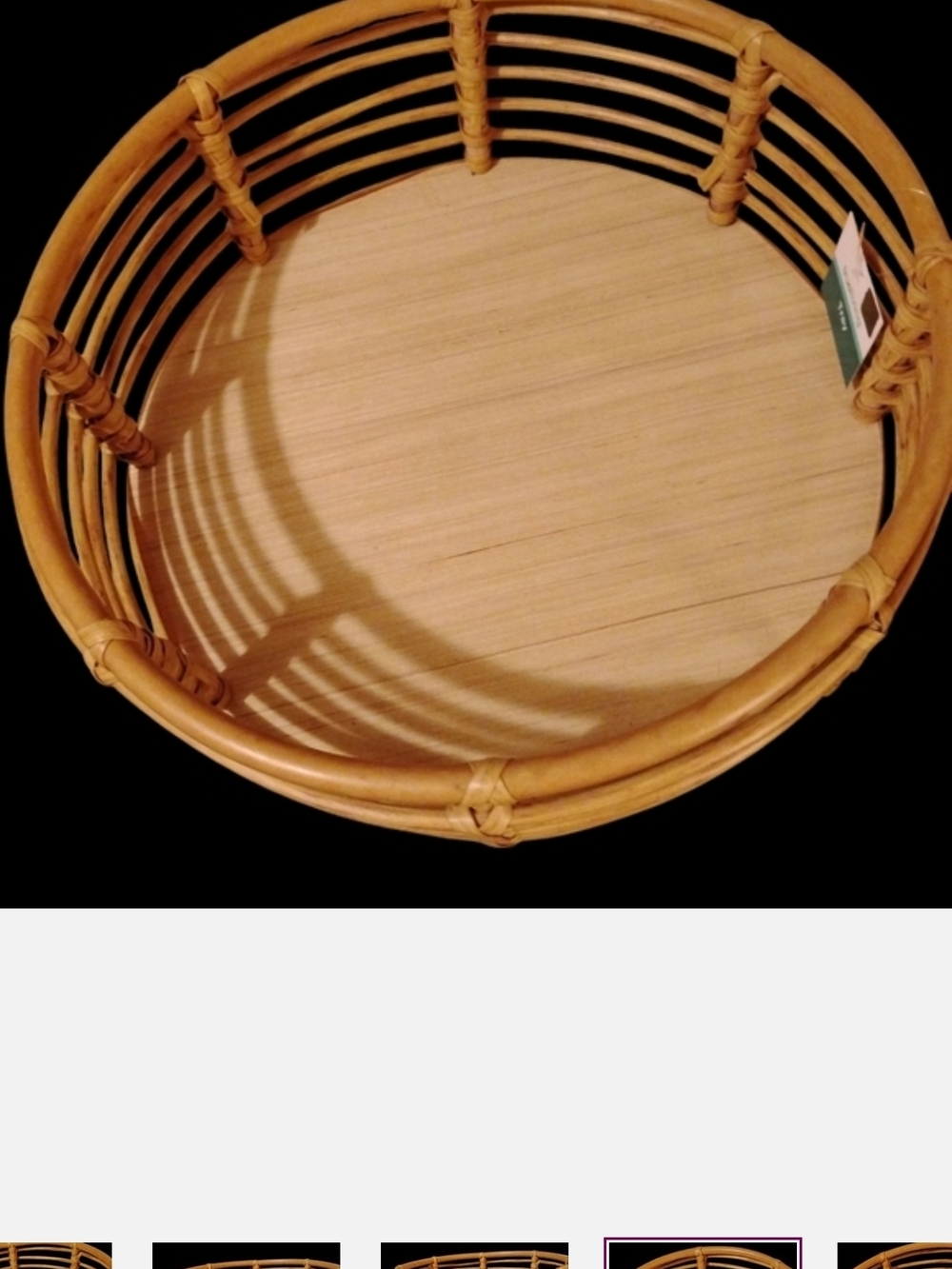 Handcrafted Tan Rattan Round Serving Tray - Picture 6 of 8